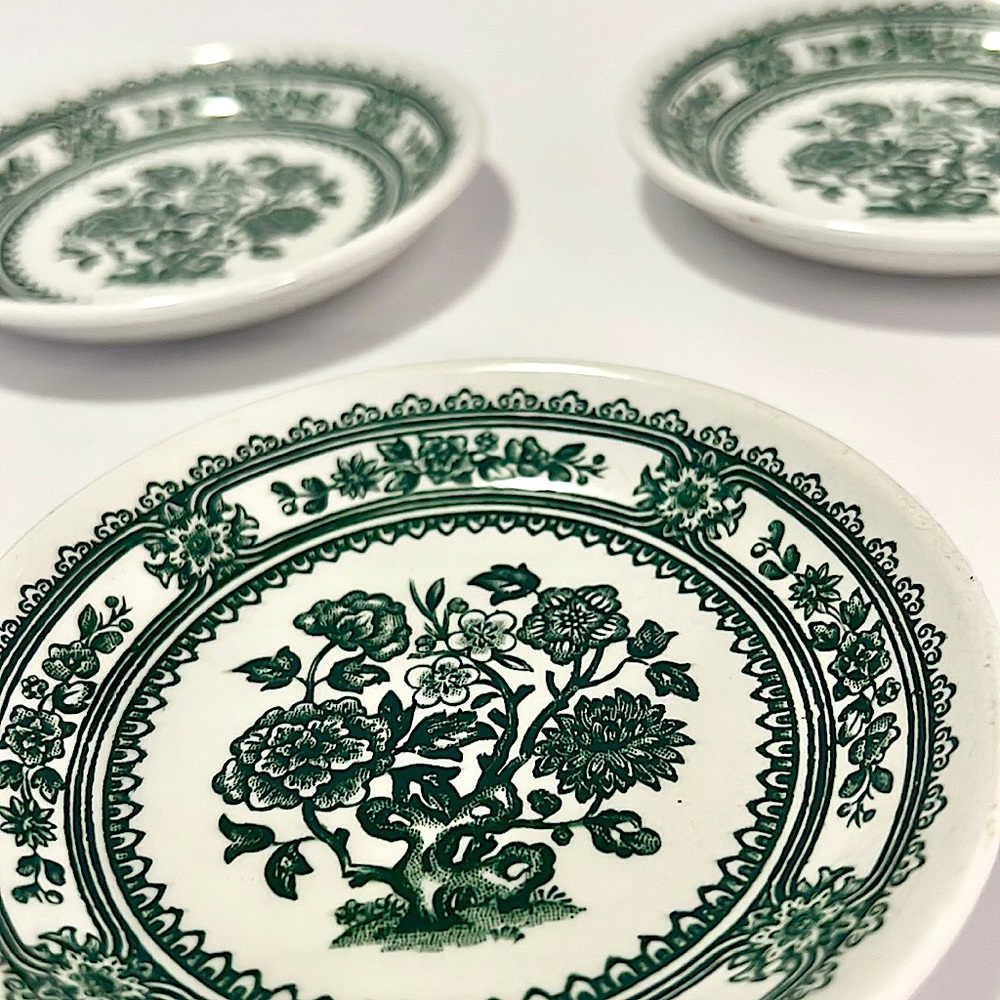 Ironstone Saucers – Green Floral – Set of 3 – Made in England